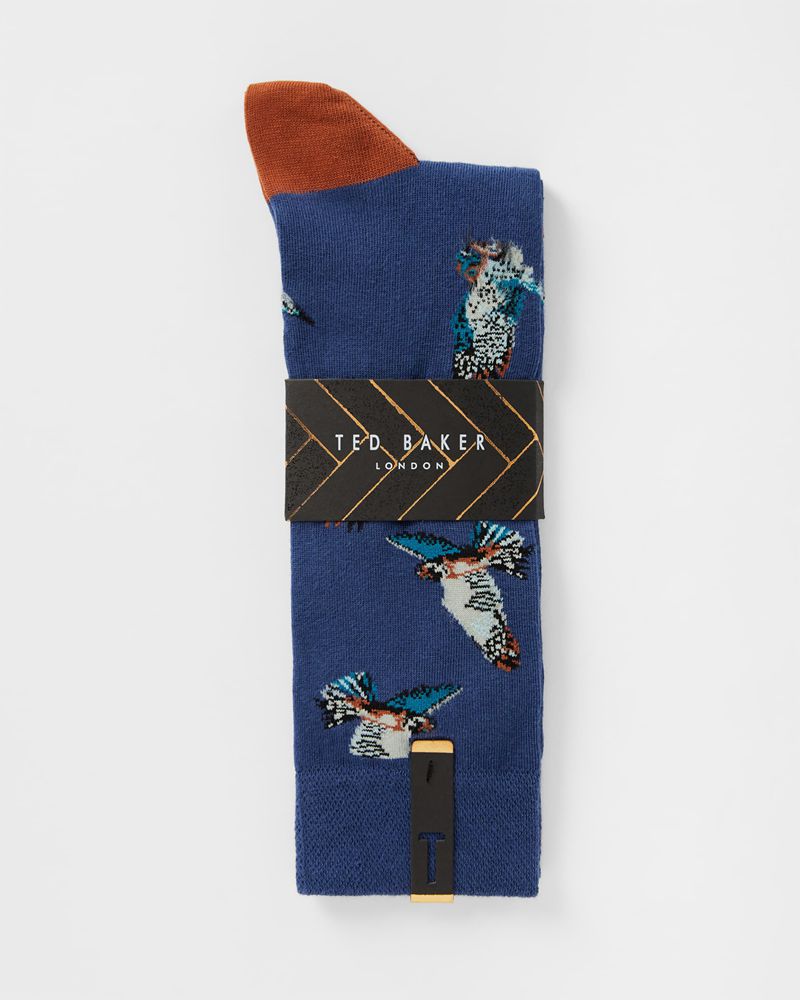 Ted Baker Ratpack Bird Pattern Strumpor Herr Blå | QJG-024736