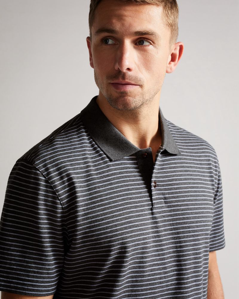 Ted Baker Ravens Ss Striped Pique Polo Blast Herr Gray | EJZ-263710