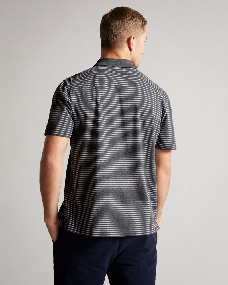 Ted Baker Ravens Ss Striped Pique Polo Blast Herr Gray | EJZ-263710