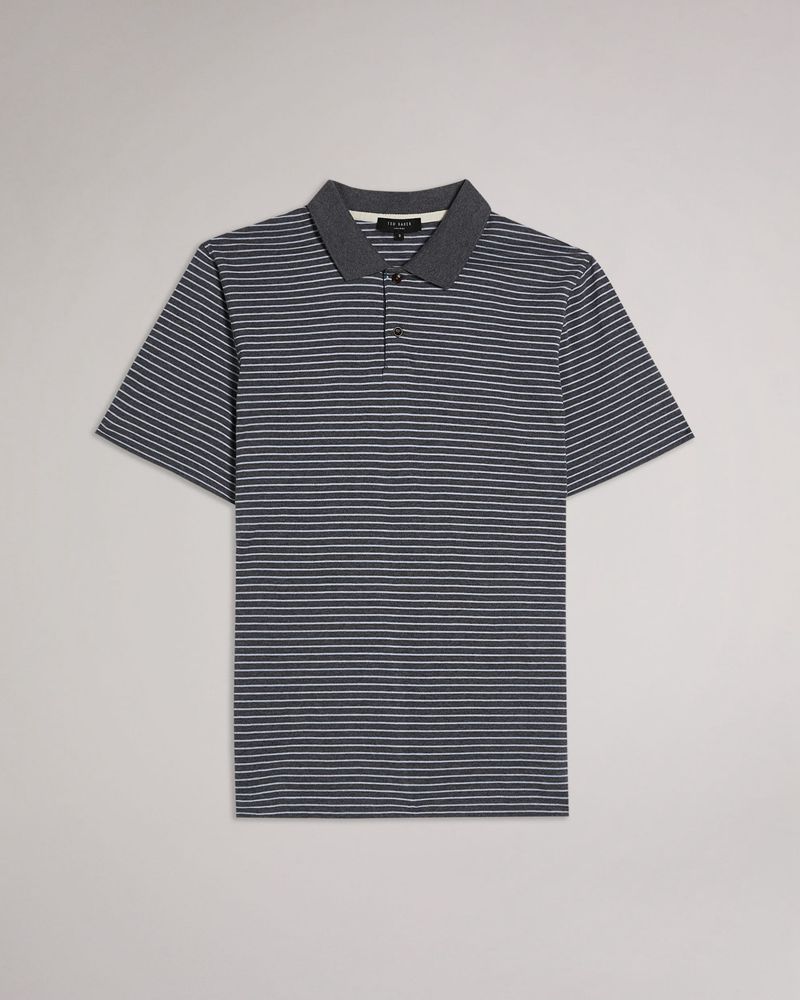Ted Baker Ravens Ss Striped Pique Polo Blast Herr Gray | EJZ-263710