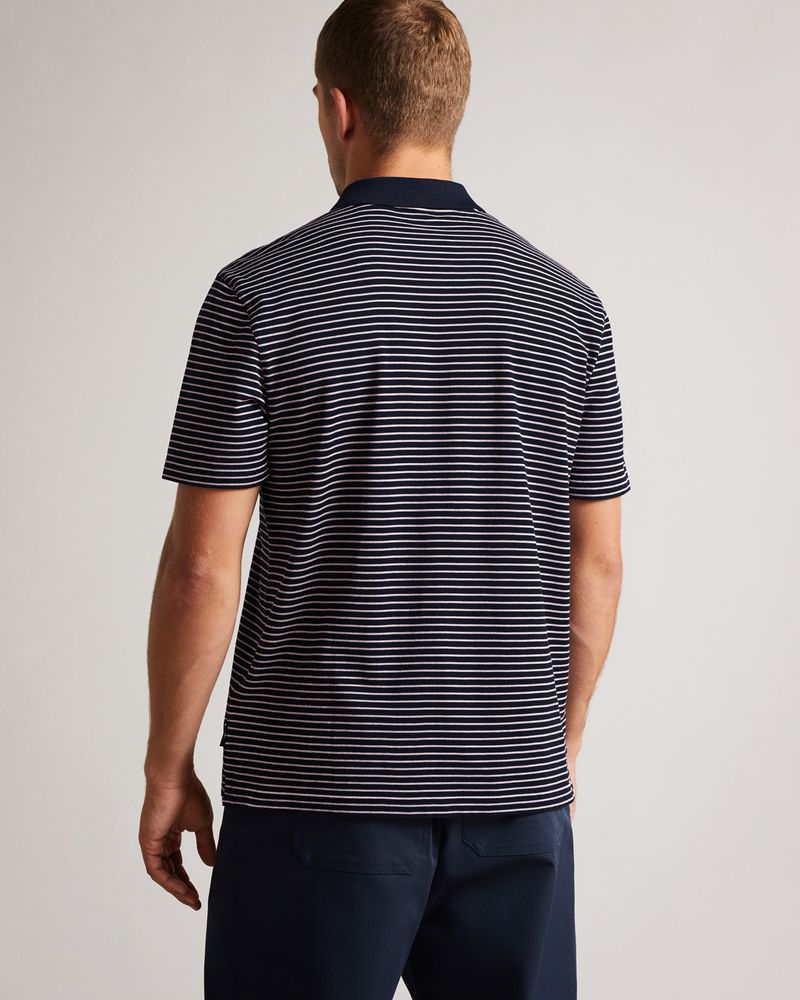 Ted Baker Ravens Ss Striped Pique Polo Blast Herr Marinblå | QHO-451927
