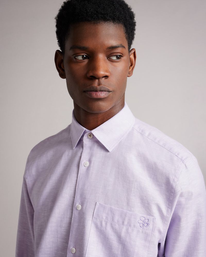Ted Baker Remark Long Sleeve Linen Skjorta Herr Lila | DHW-475203