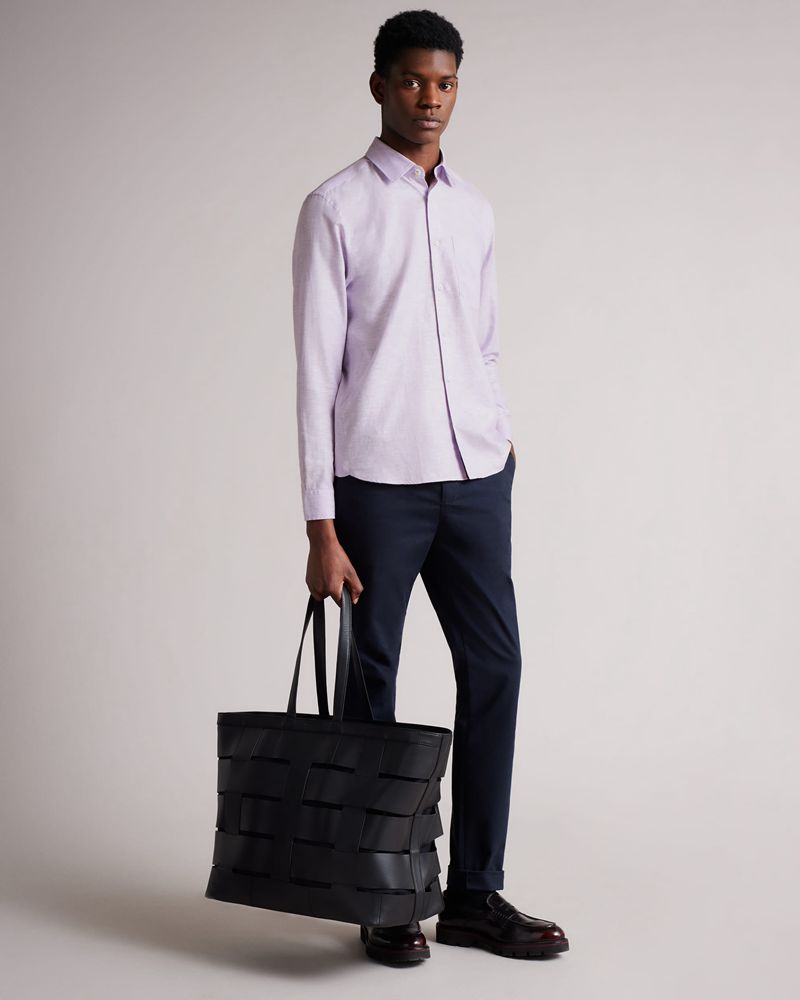 Ted Baker Remark Long Sleeve Linen Skjorta Herr Lila | DHW-475203