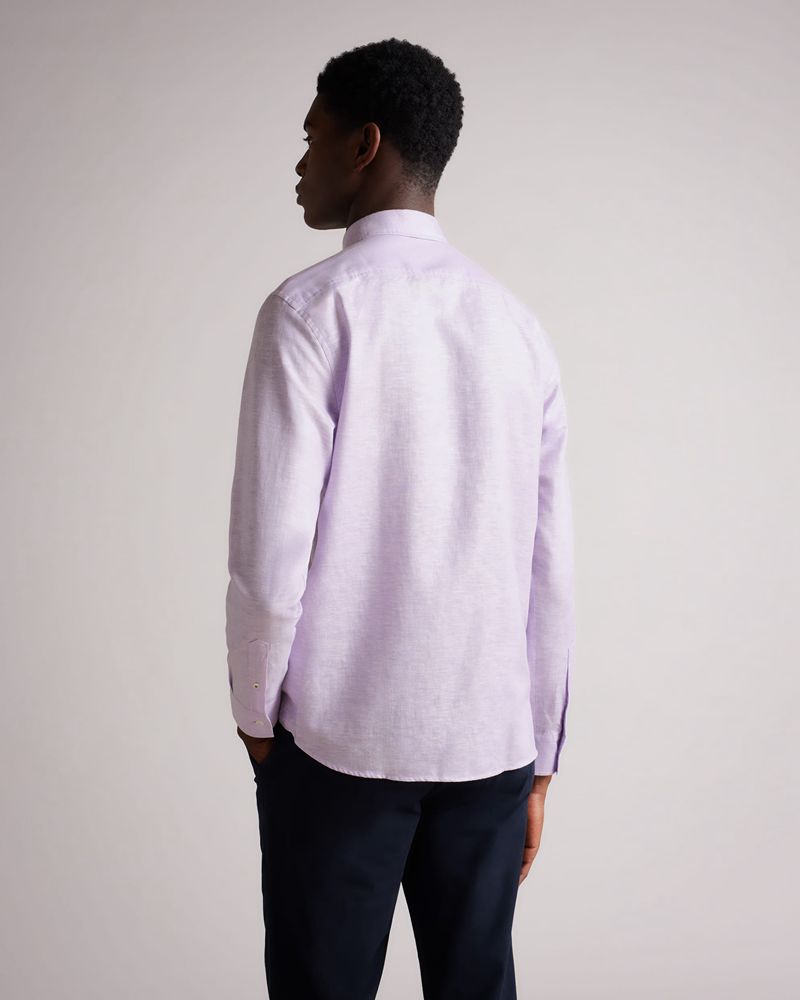 Ted Baker Remark Long Sleeve Linen Skjorta Herr Lila | DHW-475203