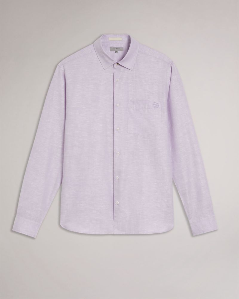 Ted Baker Remark Long Sleeve Linen Skjorta Herr Lila | DHW-475203