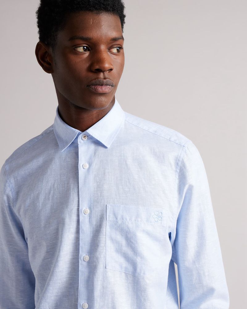 Ted Baker Remark Long Sleeve Linen Skjorta Herr Blå | ZRX-542187