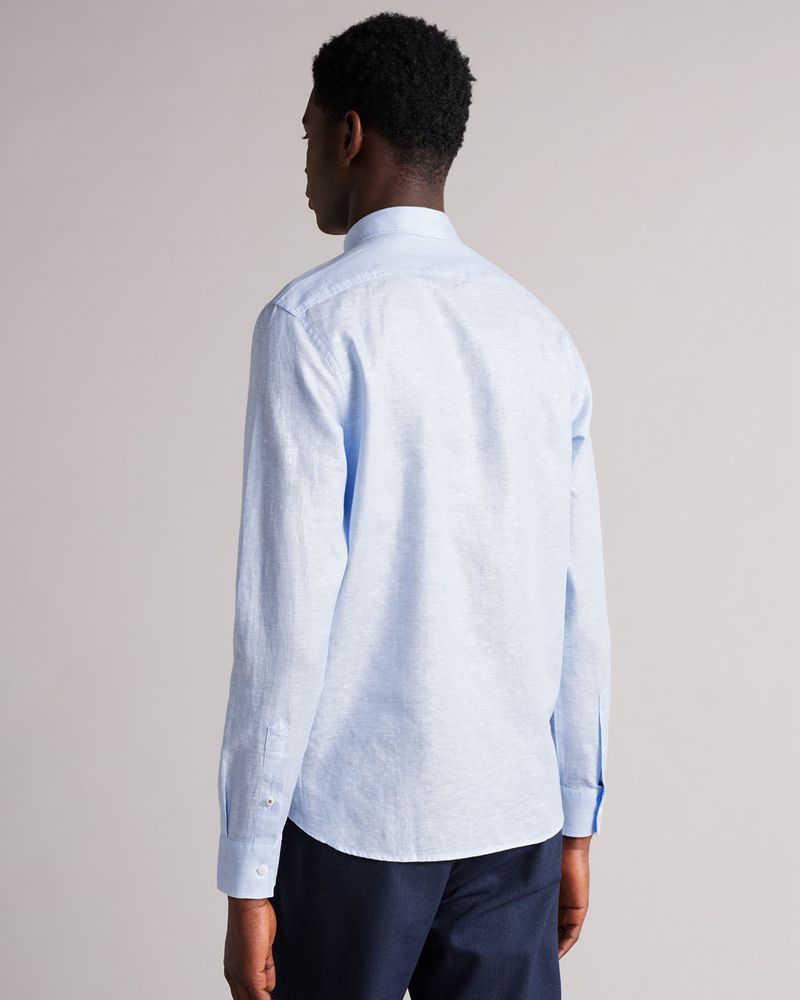 Ted Baker Remark Long Sleeve Linen Skjorta Herr Blå | ZRX-542187