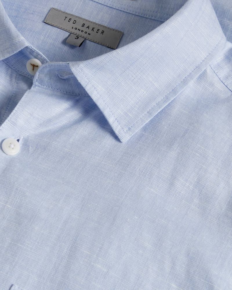 Ted Baker Remark Long Sleeve Linen Skjorta Herr Blå | ZRX-542187