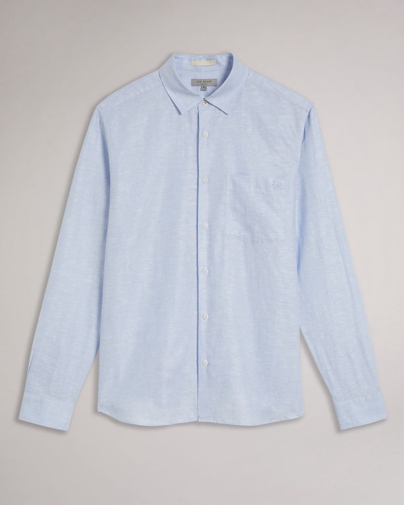 Ted Baker Remark Long Sleeve Linen Skjorta Herr Blå | ZRX-542187