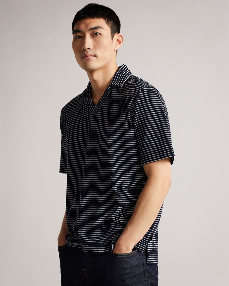 Ted Baker Rendle Ss Striped Towelling Polo Blast Herr Marinblå | FTA-753480