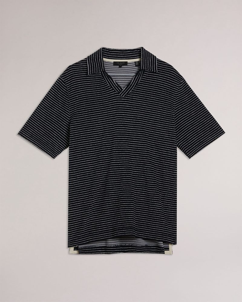 Ted Baker Rendle Ss Striped Towelling Polo Blast Herr Marinblå | FTA-753480