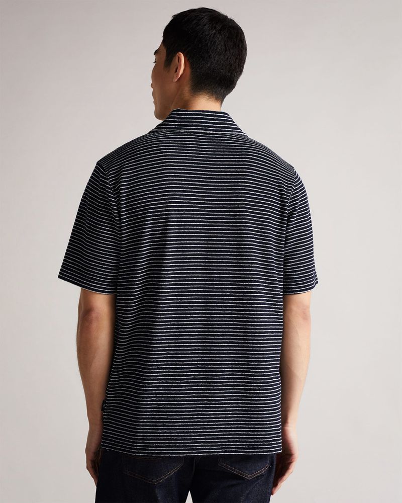 Ted Baker Rendle Ss Striped Towelling Polo Blast Herr Marinblå | FTA-753480
