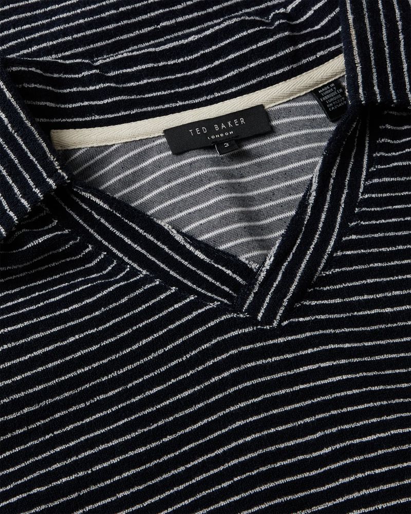 Ted Baker Rendle Ss Striped Towelling Polo Blast Herr Marinblå | FTA-753480