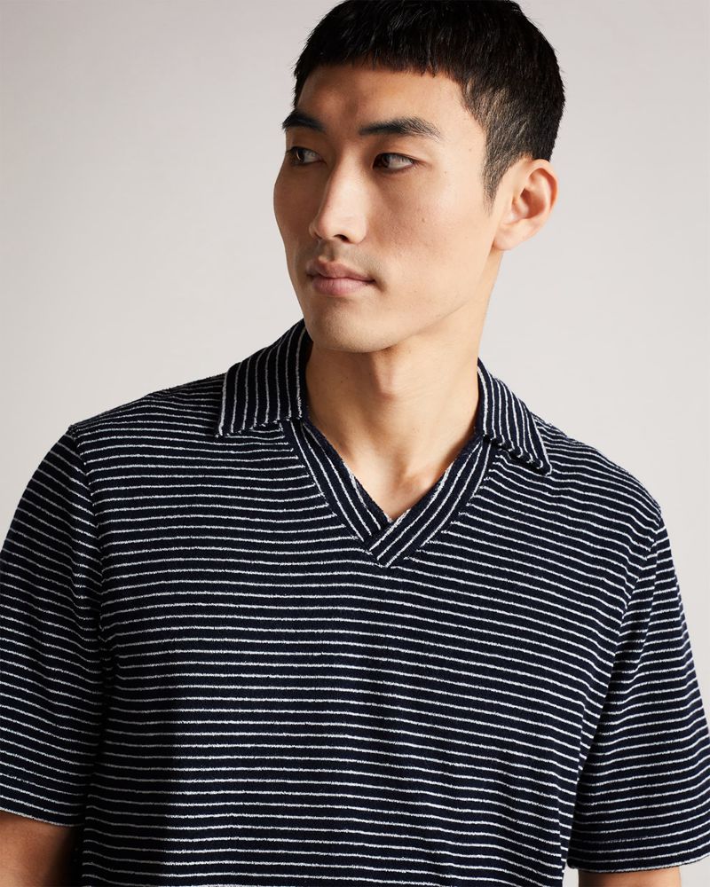 Ted Baker Rendle Ss Striped Towelling Polo Blast Herr Marinblå | FTA-753480