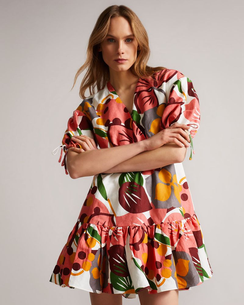 Ted Baker Rhitaa Exaggerated Sleeve Wrap Mini Klänning Dam Vita | OML-421879