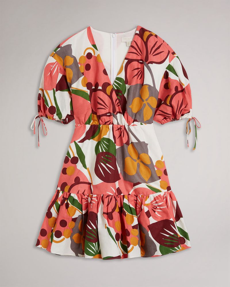 Ted Baker Rhitaa Exaggerated Sleeve Wrap Mini Klänning Dam Vita | OML-421879
