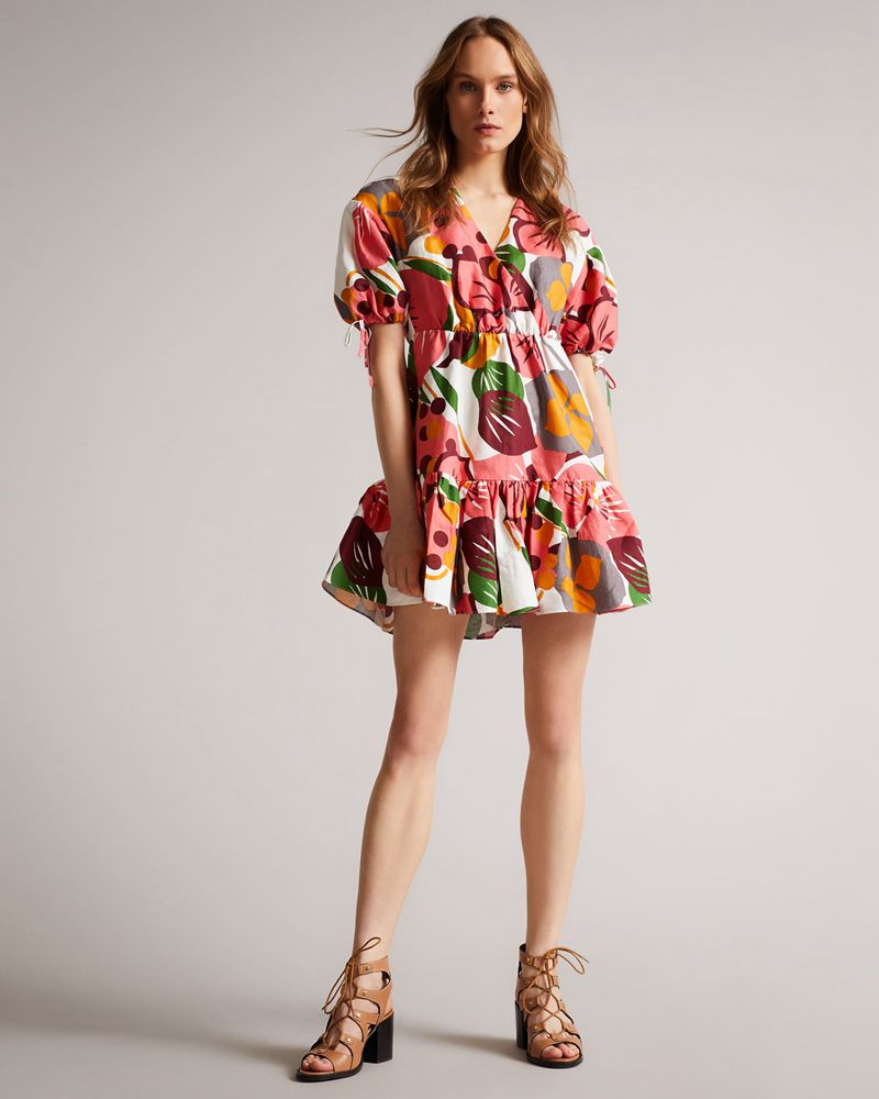 Ted Baker Rhitaa Exaggerated Sleeve Wrap Mini Klänning Dam Vita | OML-421879