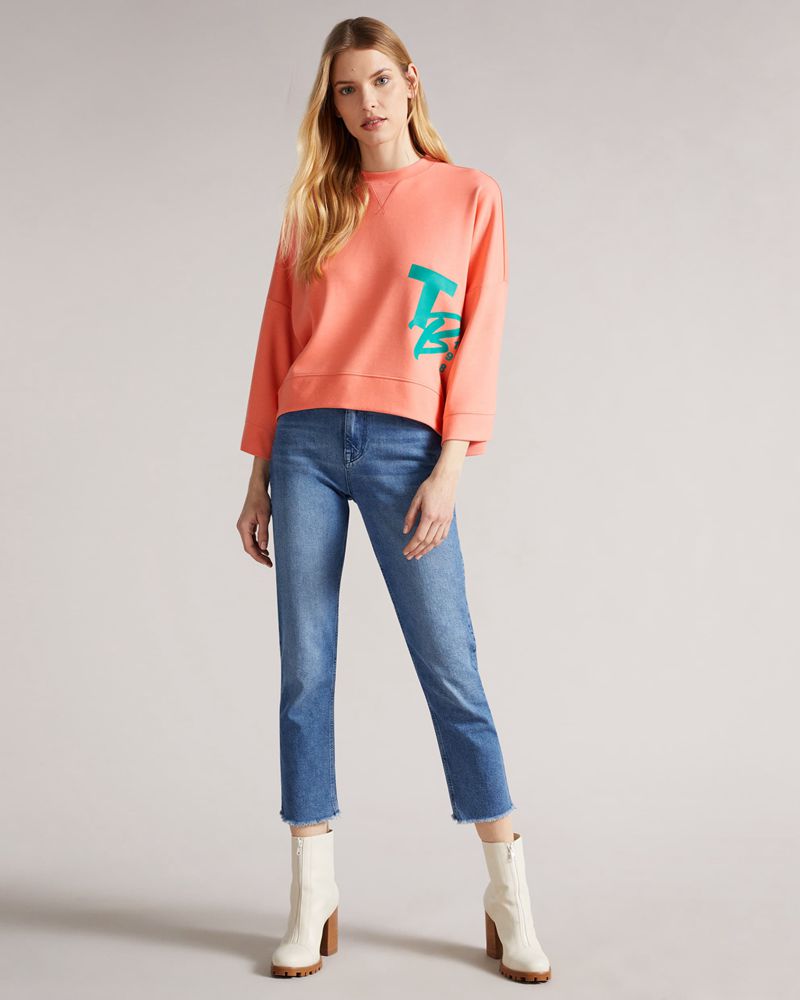Ted Baker Romana Cropped With 3/4 Sleeve Blast Dam Orange | UDT-589370