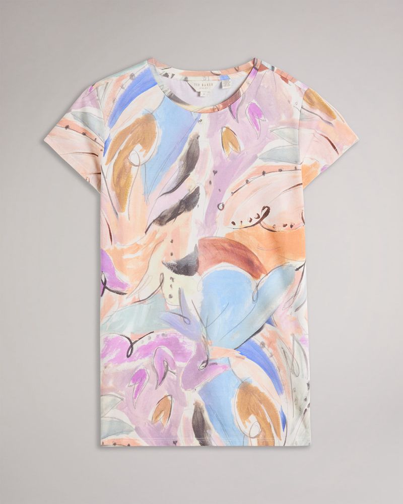 Ted Baker Rosiean Printed Fitted Tee Blast Dam Vita | UTZ-079823