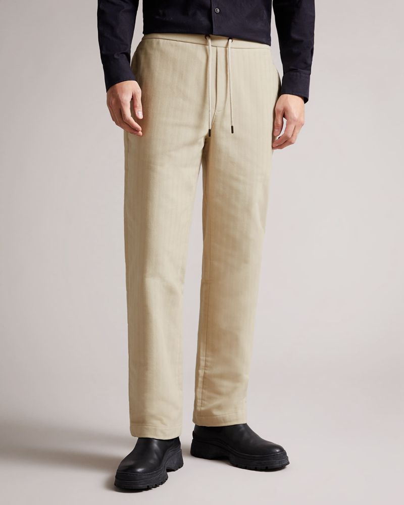Ted Baker Roydon Leyden Fit Herringbone Trs Byxor Herr Natural | TME-906718