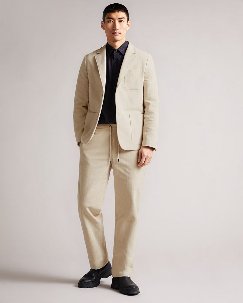 Ted Baker Roydon Leyden Fit Herringbone Trs Byxor Herr Natural | TME-906718
