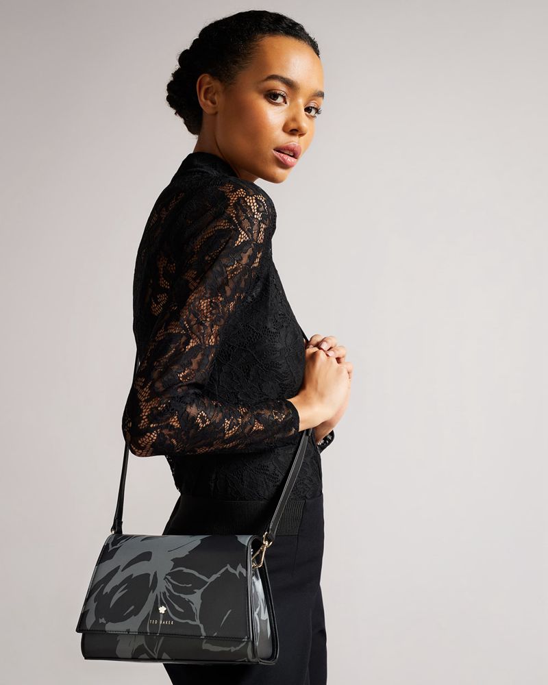 Ted Baker Rozzita Bolt On Floral Non Läder Cross Body Crossbody Väska Dam Svarta | KIE-513792