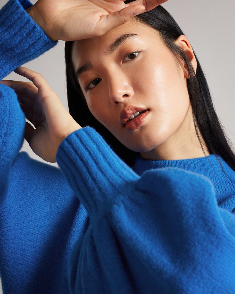 Ted Baker Rruuby Oversized Funnel Neck Stickat Dam Blå | IFH-098345