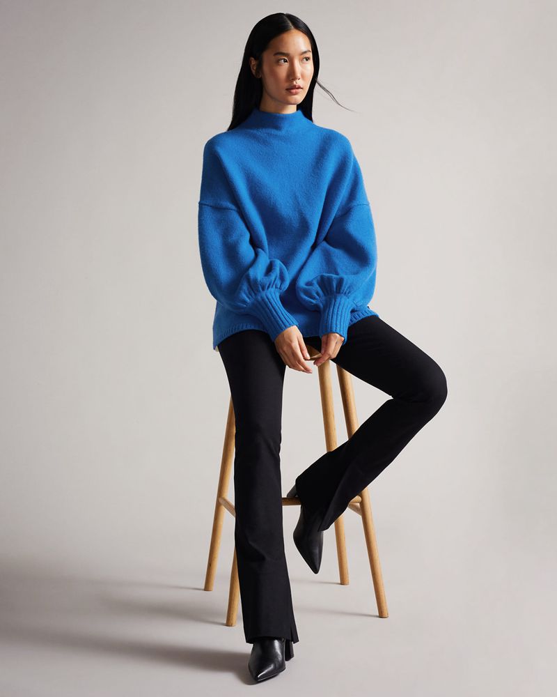 Ted Baker Rruuby Oversized Funnel Neck Stickat Dam Blå | IFH-098345