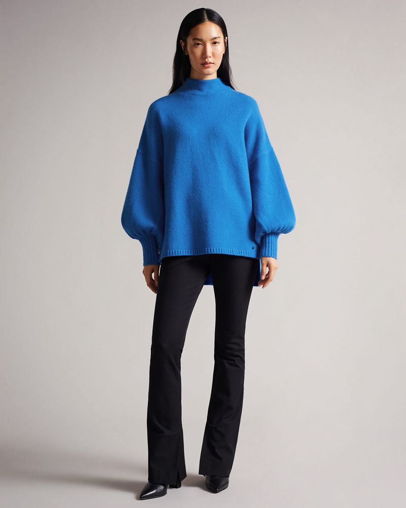 Ted Baker Rruuby Oversized Funnel Neck Stickat Dam Blå | IFH-098345