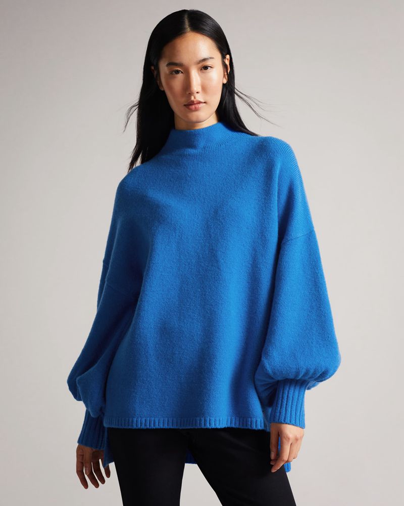 Ted Baker Rruuby Oversized Funnel Neck Stickat Dam Blå | IFH-098345