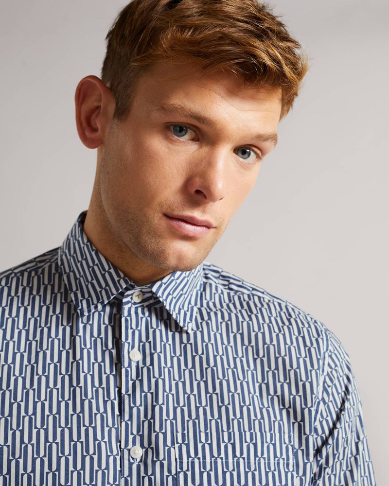 Ted Baker Ruskin Long Sleeve Retro Print Skjorta Herr Blå | YPS-926841