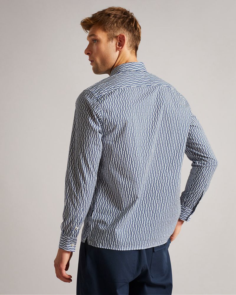 Ted Baker Ruskin Long Sleeve Retro Print Skjorta Herr Blå | YPS-926841
