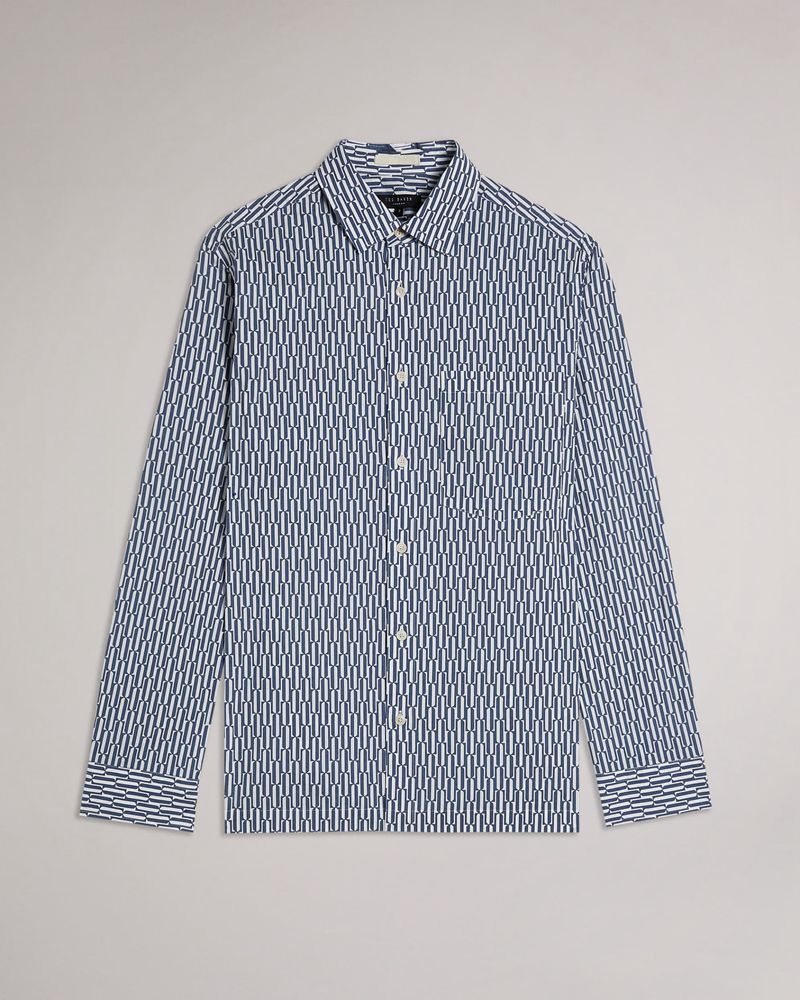 Ted Baker Ruskin Long Sleeve Retro Print Skjorta Herr Blå | YPS-926841