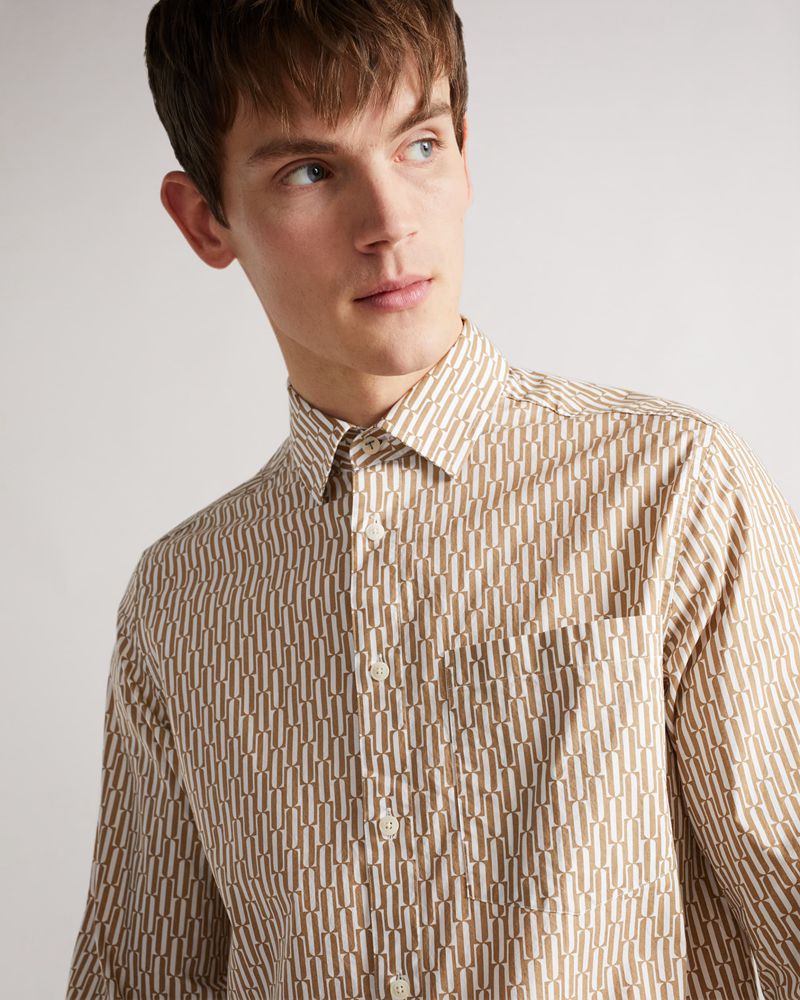Ted Baker Ruskin Long Sleeve Retro Print Skjorta Herr Bruna | ZWQ-916725