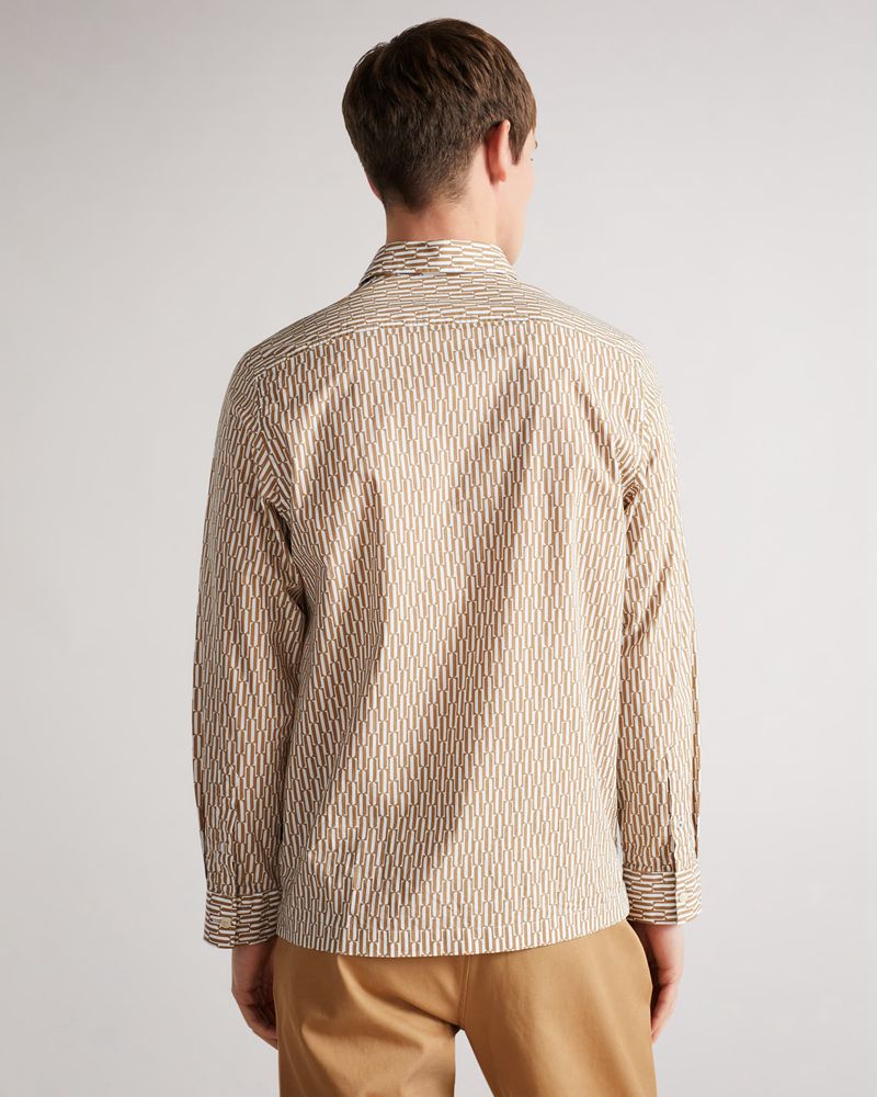 Ted Baker Ruskin Long Sleeve Retro Print Skjorta Herr Bruna | ZWQ-916725