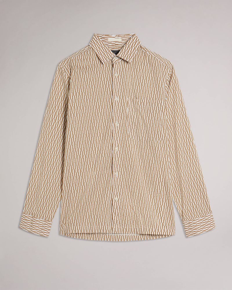 Ted Baker Ruskin Long Sleeve Retro Print Skjorta Herr Bruna | ZWQ-916725
