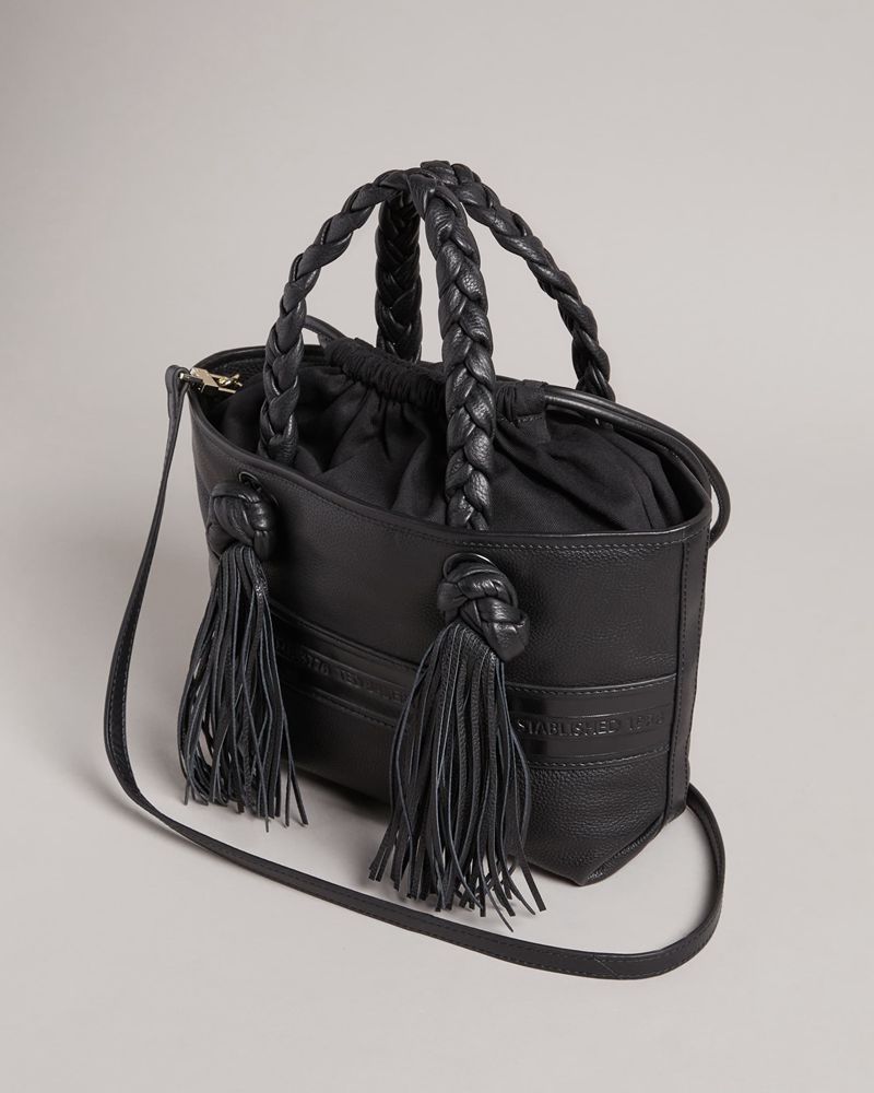 Ted Baker Saffya Branded Tassel Detail Mini Tote Crossbody Väska Dam Svarta | OWD-472351
