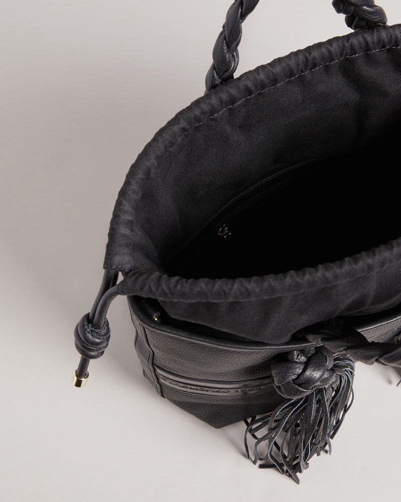 Ted Baker Saffya Branded Tassel Detail Mini Tote Crossbody Väska Dam Svarta | OWD-472351
