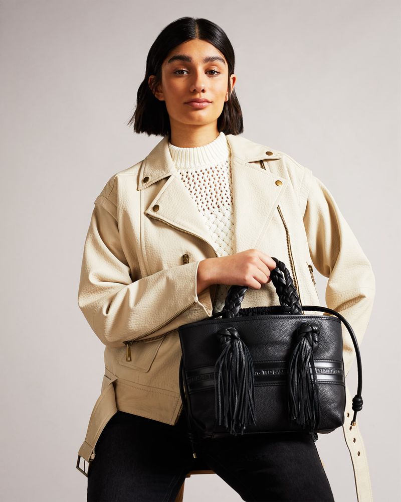 Ted Baker Saffya Branded Tassel Detail Mini Tote Crossbody Väska Dam Svarta | OWD-472351