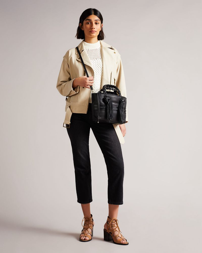 Ted Baker Saffya Branded Tassel Detail Mini Tote Crossbody Väska Dam Svarta | OWD-472351