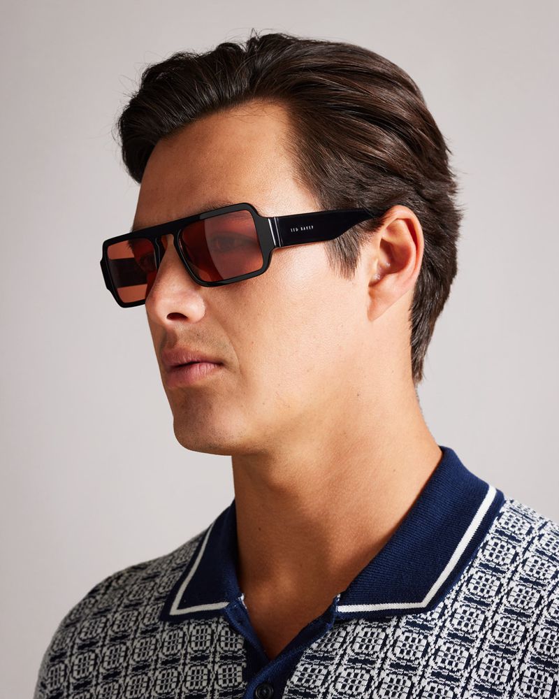 Ted Baker Saiill Tms096 Rectangle Keyhole Bridge Solglasögon Herr Svarta | HFT-527016