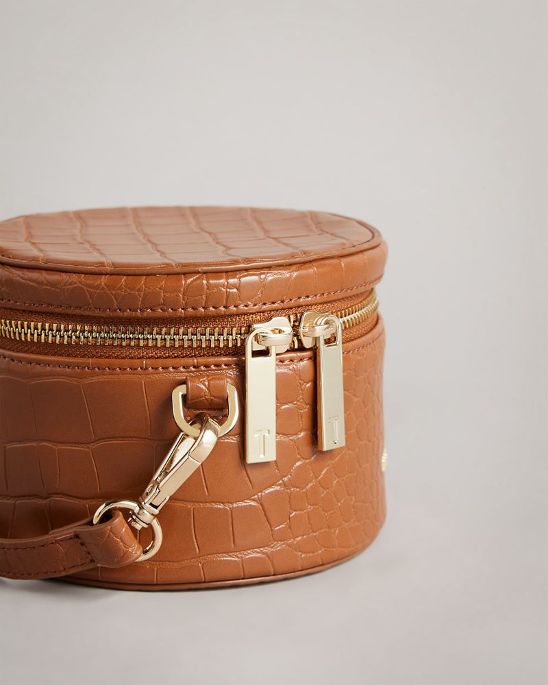 Ted Baker Salmaa Croc Faux Läder Drum Crossbody Väska Dam Bruna | JQP-672395