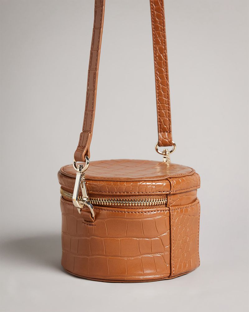 Ted Baker Salmaa Croc Faux Läder Drum Crossbody Väska Dam Bruna | JQP-672395