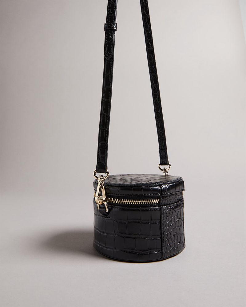 Ted Baker Salmaa Croc Faux Läder Drum Crossbody Väska Dam Svarta | WLP-028519