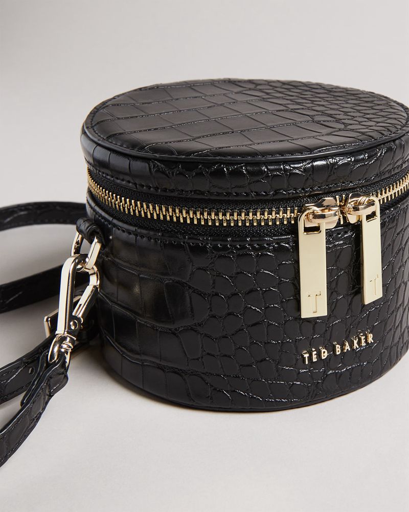 Ted Baker Salmaa Croc Faux Läder Drum Crossbody Väska Dam Svarta | WLP-028519