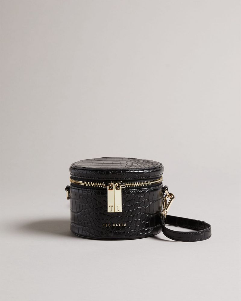 Ted Baker Salmaa Croc Faux Läder Drum Crossbody Väska Dam Svarta | WLP-028519