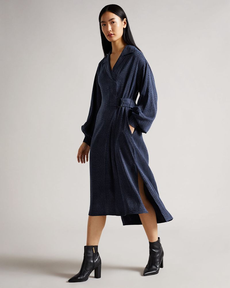 Ted Baker Sammmie D Ring Midi Klänning Dam Blå | XHL-253148