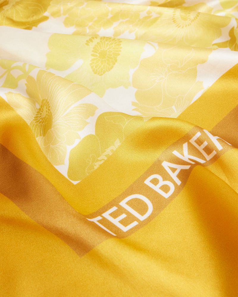 Ted Baker Scila New Romantic Printed Silk Square Halsduk Dam Gula | OBY-054379