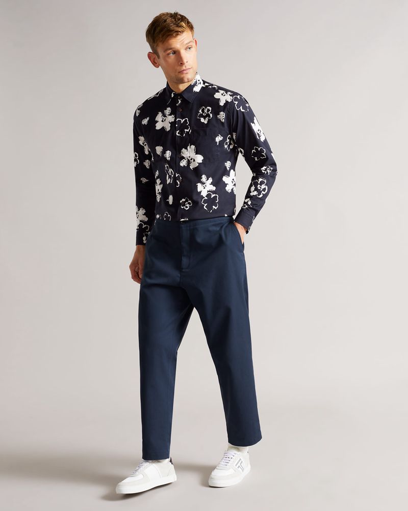 Ted Baker Sevlo Ls Floral Print Skjorta Herr Marinblå | REU-354287