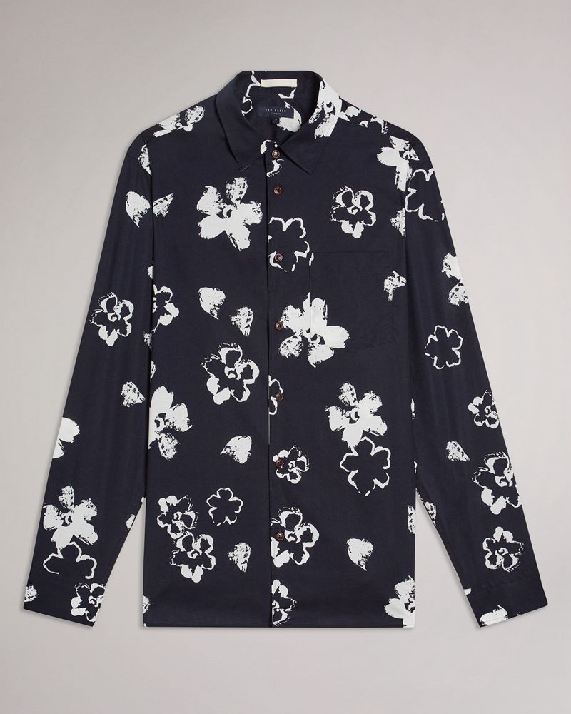 Ted Baker Sevlo Ls Floral Print Skjorta Herr Marinblå | REU-354287